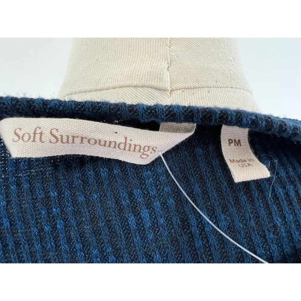 Soft Surrounding Bailey Sweater Blue Waffle Knit Lace Trim Petite Medium PM M
